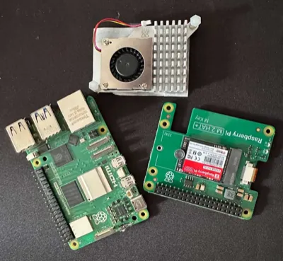 Raspberry Pi 5 with cooler and M.2 HAT for SSD